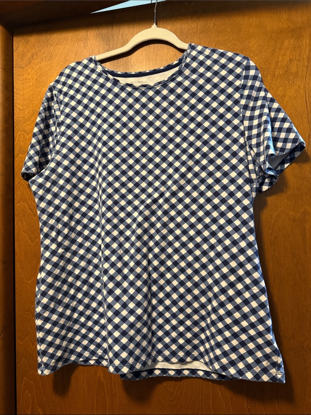 Talbots Blue and White Gingham Short Sleeve Top